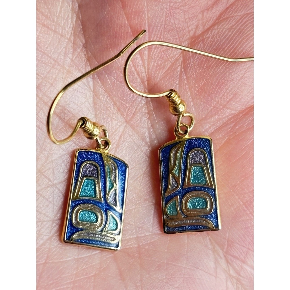 Vintage Roccoco Blue & Gold Cloisonne Enamel Earrings